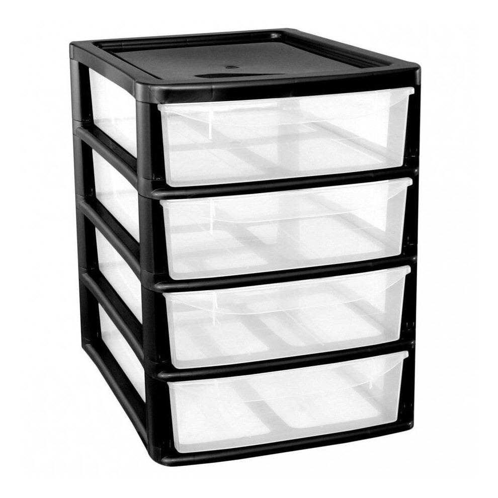 PLASTIC STORAGE DRAWERS 4 TOWER A4 SLIM BLACK