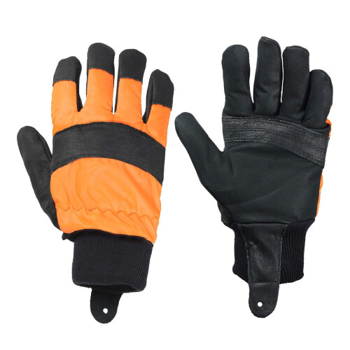 SPARES2GO Large Hi Visibility Chainsaw Comfort Safety Gloves - Size 10