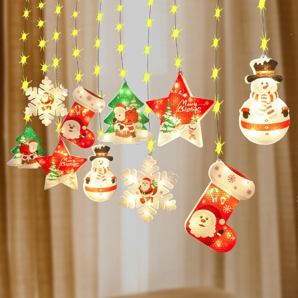 Christmas Window Lights,Christma Window Curtain Lights,[Upgraded Version]LED Hanging Christmas Curtain String Lights USB for Indoor Window Bedroom