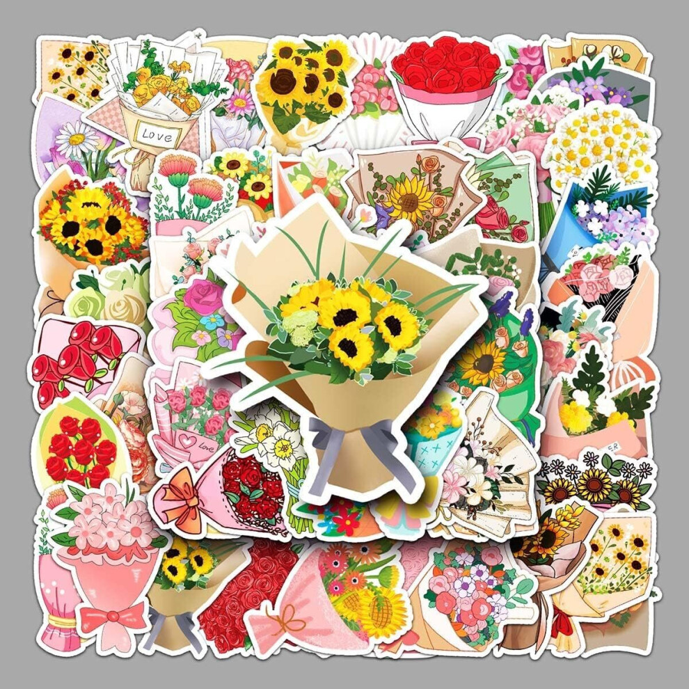 Tianci 50Pcs Bouquet Of Flowers Stickers Waterproof Vinyl Stickers Cute Funny Stickers For Laptop Tablet Phone Hydroflasks Water Bottle Bike Luggage