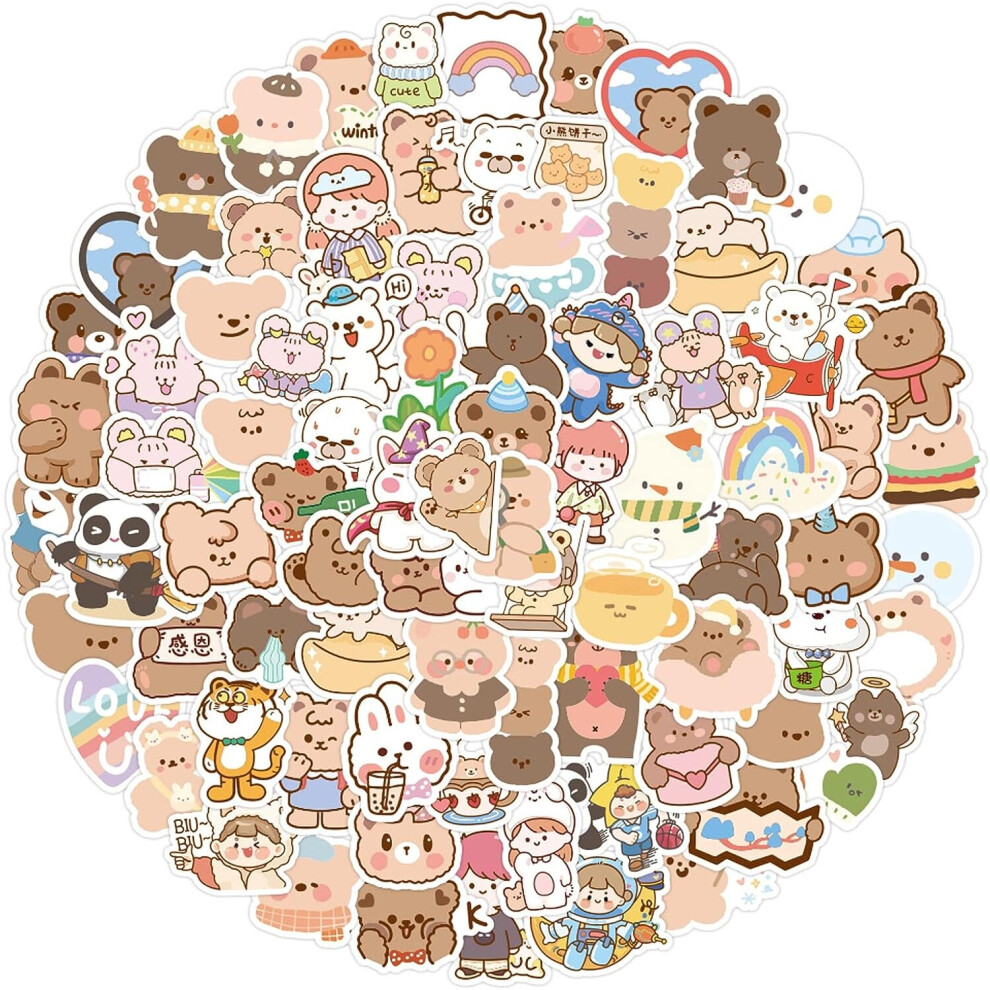 Cute Korean Bear Stickers 100pcs Kawaii  Stickers, Vinyl Waterproof Lovely Aesthetic Stickers Decals for Laptop Water Bottles Phone Scrapbooking
