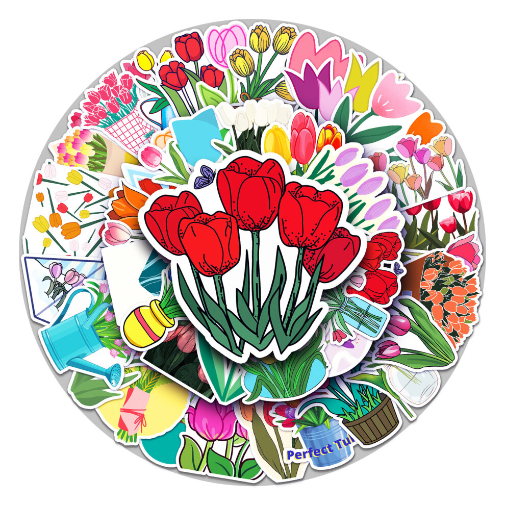 50pcs Tulip Flower Stickers Waterproof Vinyl Stickers Cute Funny Stickers for Laptop Tablet Phone Hydroflasks Water Bottle Bike Luggage Computer