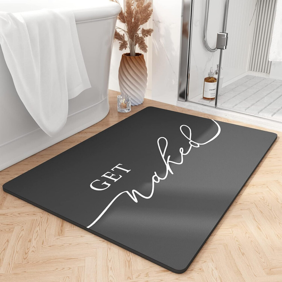 Super Absorbent Quick Dry Get Naked Bath Mats for Bathroom Floor Non Slip- Mats with Rubber Backing-Ultra Thin Rugs Fit Under Door, 17" x 24", Black