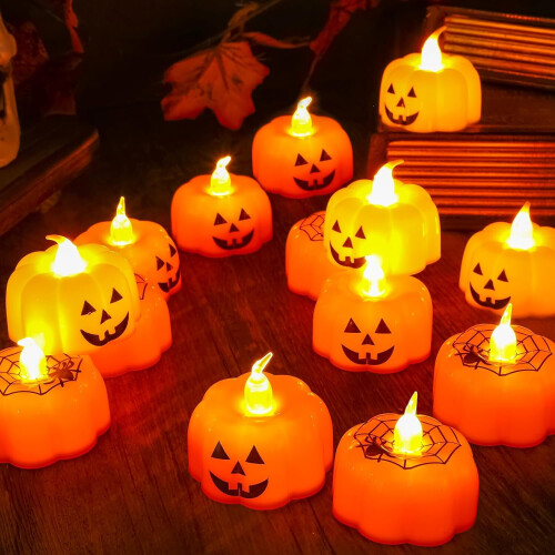 12 Pcs Halloween Pumpkin Candles Decor Flameless Flickering Pumpkin Tea ...