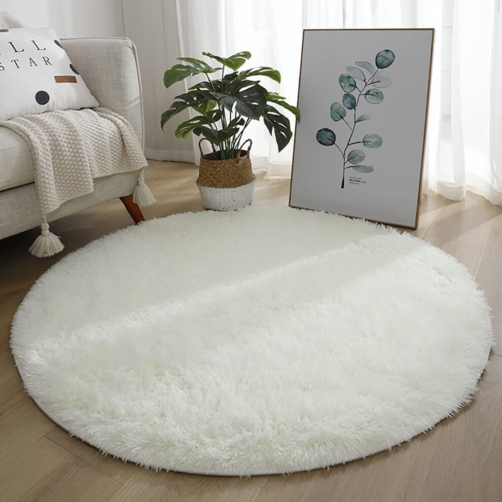 Round Rug, Modern Shaggy Area Rug, Bedroom Bedside Rug, Comfortable Soft Anti-Slip Shaggy Floor Mat, Fluffy Carpet,White,60cm/24inch