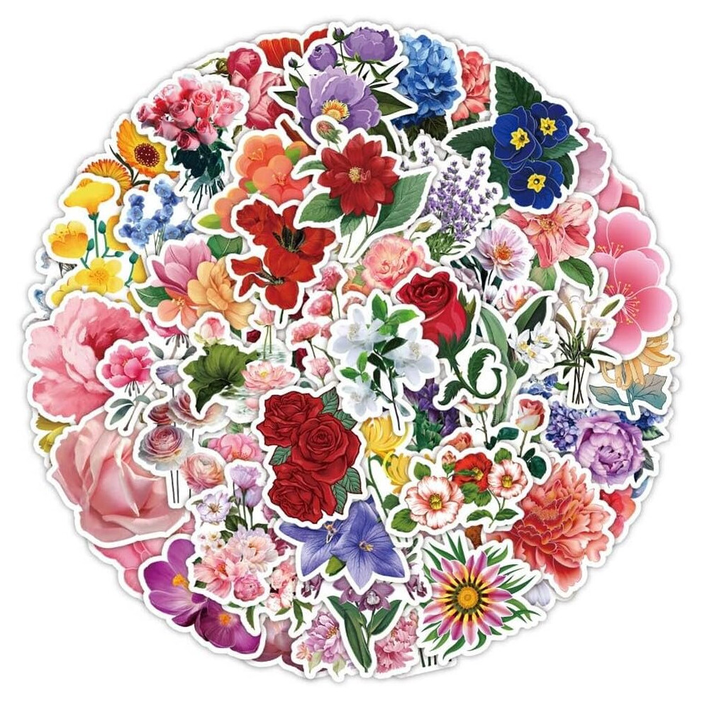 Aesthetic Floral Stickers60 Pcs Vinyl Waterproof Bottle Stickers for Laptops,Water Bottles,ComputersPhones,Flower Decoration Stickers for Kid Teen