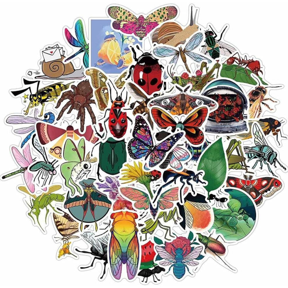 Insect Water Bottle Stickers Waterproof Vinyl 50pcs Stickers for Laptop Computer Phone Bumper Skateboard Luggage Bug Stickers for Teenager Kids