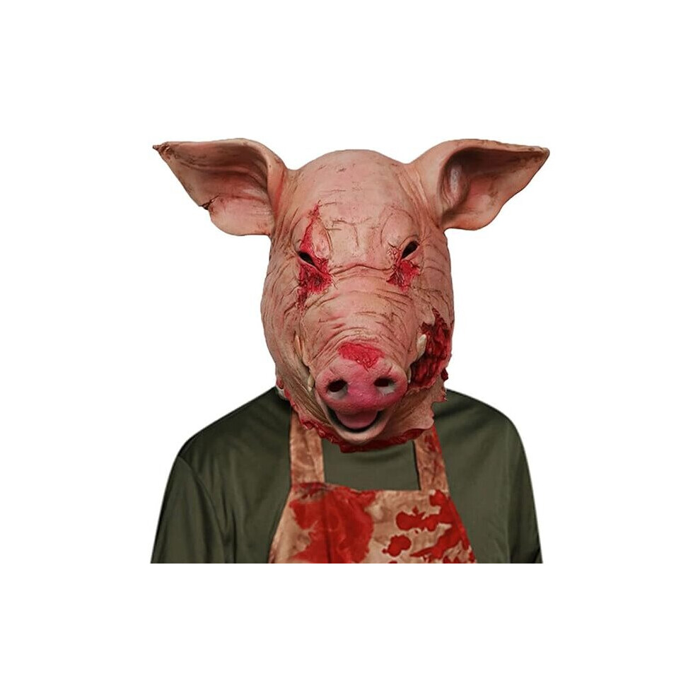 Pig Mask Halloween Latex Animal Mask Masquerade Costume Cosplay Props Bloody Pig Head Butcher Creepy Adult Mask