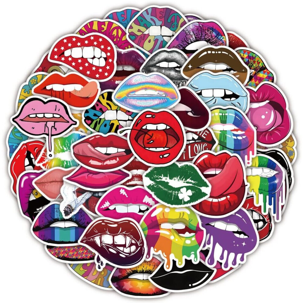 50-Pack Sexy Lip Stickers Water Bottle Notebook Car Phone Guitar Skateboard Kiss Stickers Vinyl Waterproof Decals For Teens Adults