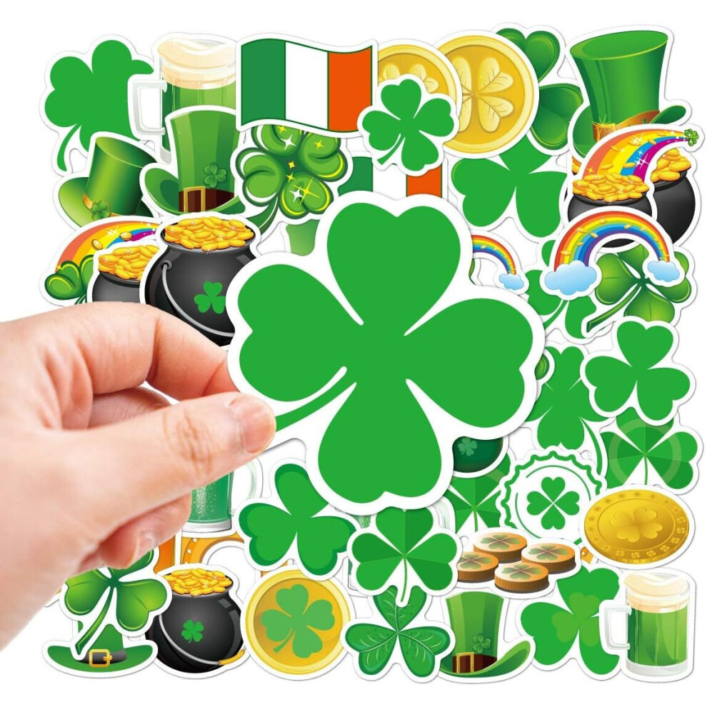 St. Patrick's Day Clover Stickers for Kids Cute Vinyl Waterproof  Four-leaved Stickers for Water Bottle,Laptop,Envelopes,Crafts Scrapbooking50 Pcs
