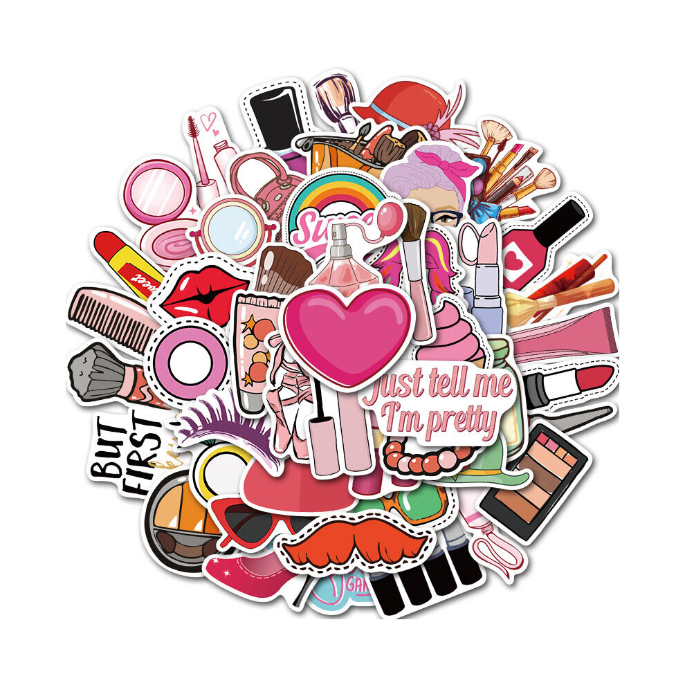 Tianci Mixed Colorful Funny Makeup Sticker Stickers For Party Vinyl Waterproof Lipstick Cosmetic For Water Bottle,Laptop,Envelopes,Scrapbooking50 Pcs