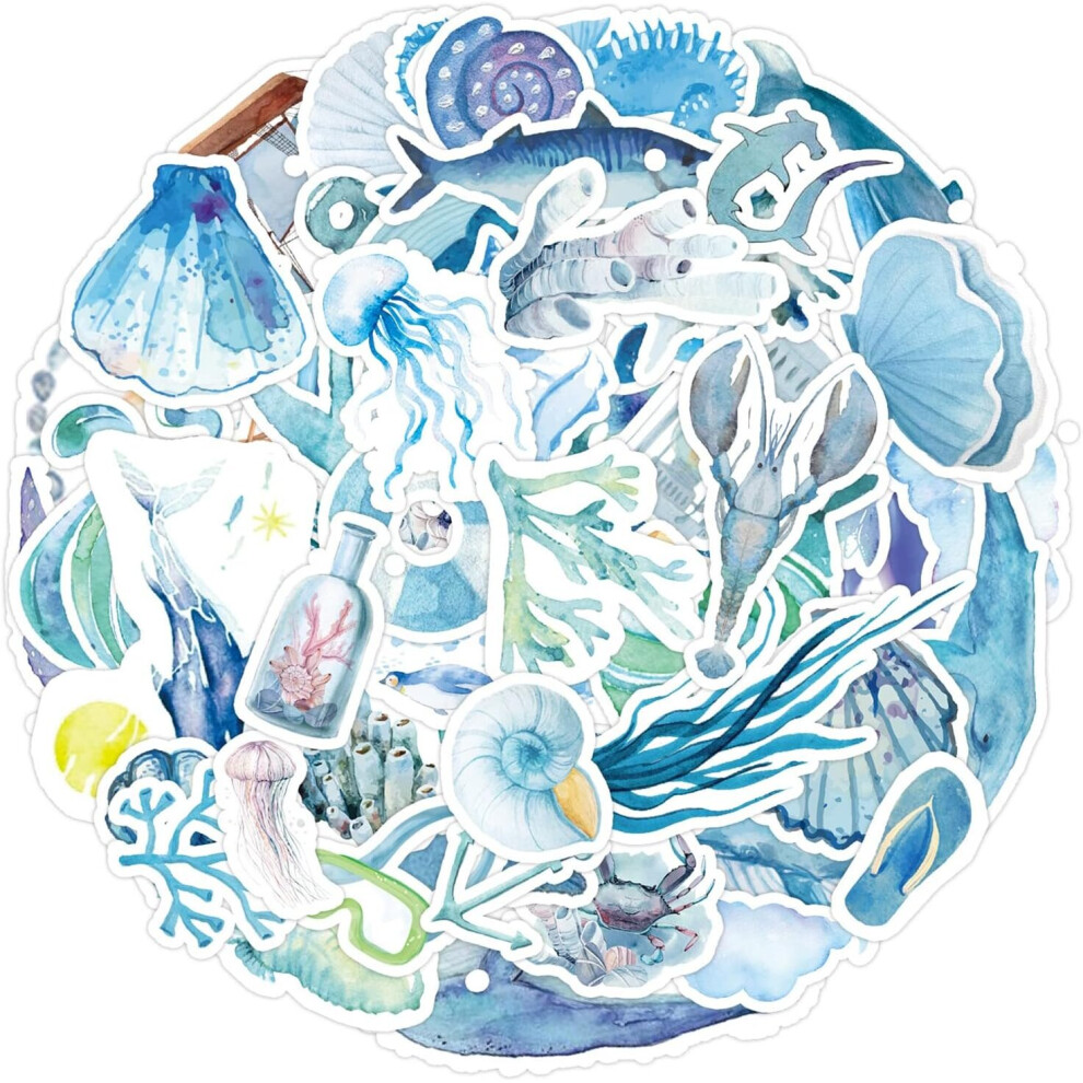 50pcs Watercolor Sea Animal Stickers for Laptop Phone Skateboard Luggage Helmet Guitar Bike Car Waterproof Vinyl Decals for Teens