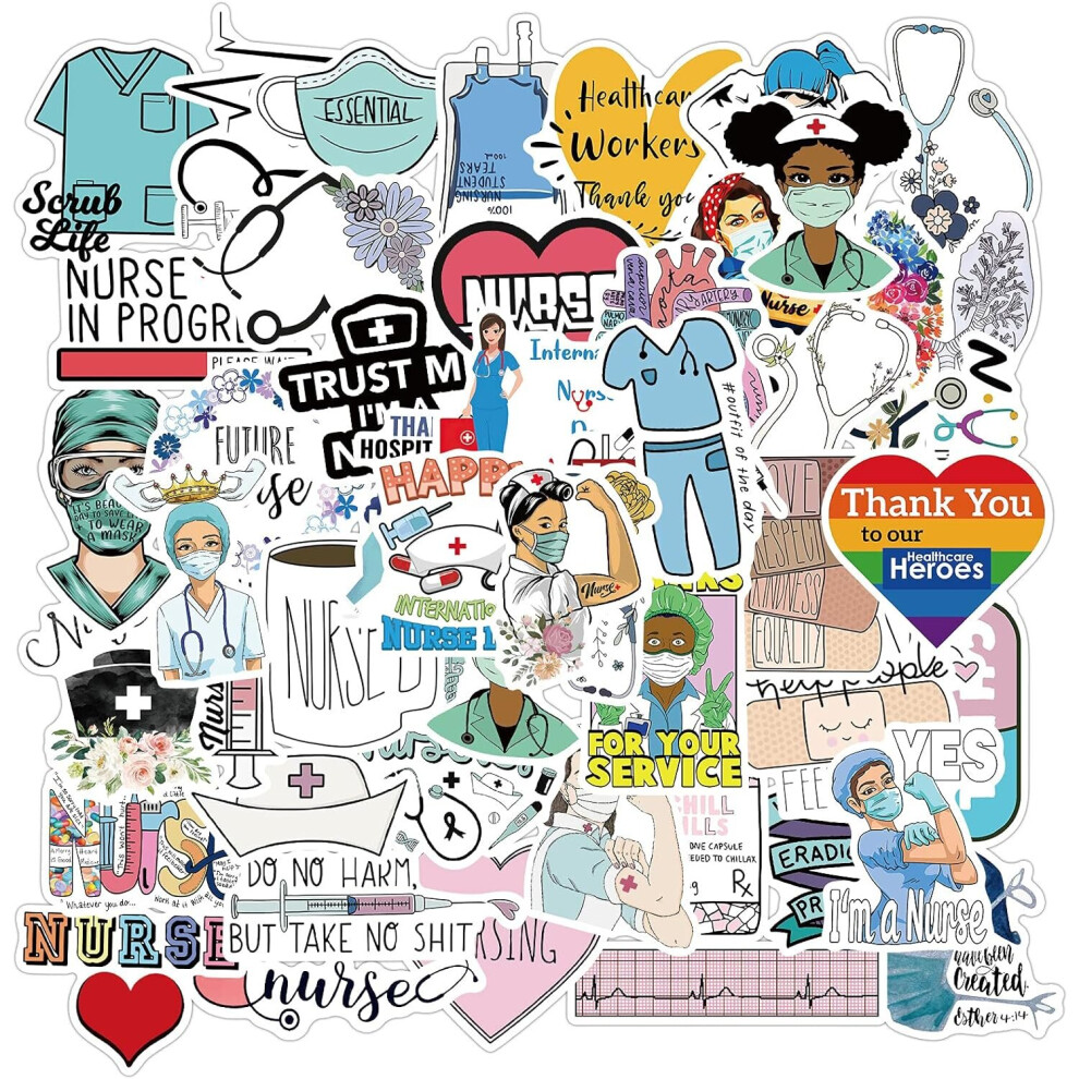 Nursing Stickers Healthcare Stickers for Nursing Graduation Party Vinyl Waterproof Nurse Stickers for Water Bottle,Laptop,Envelopes,Scrapbooking