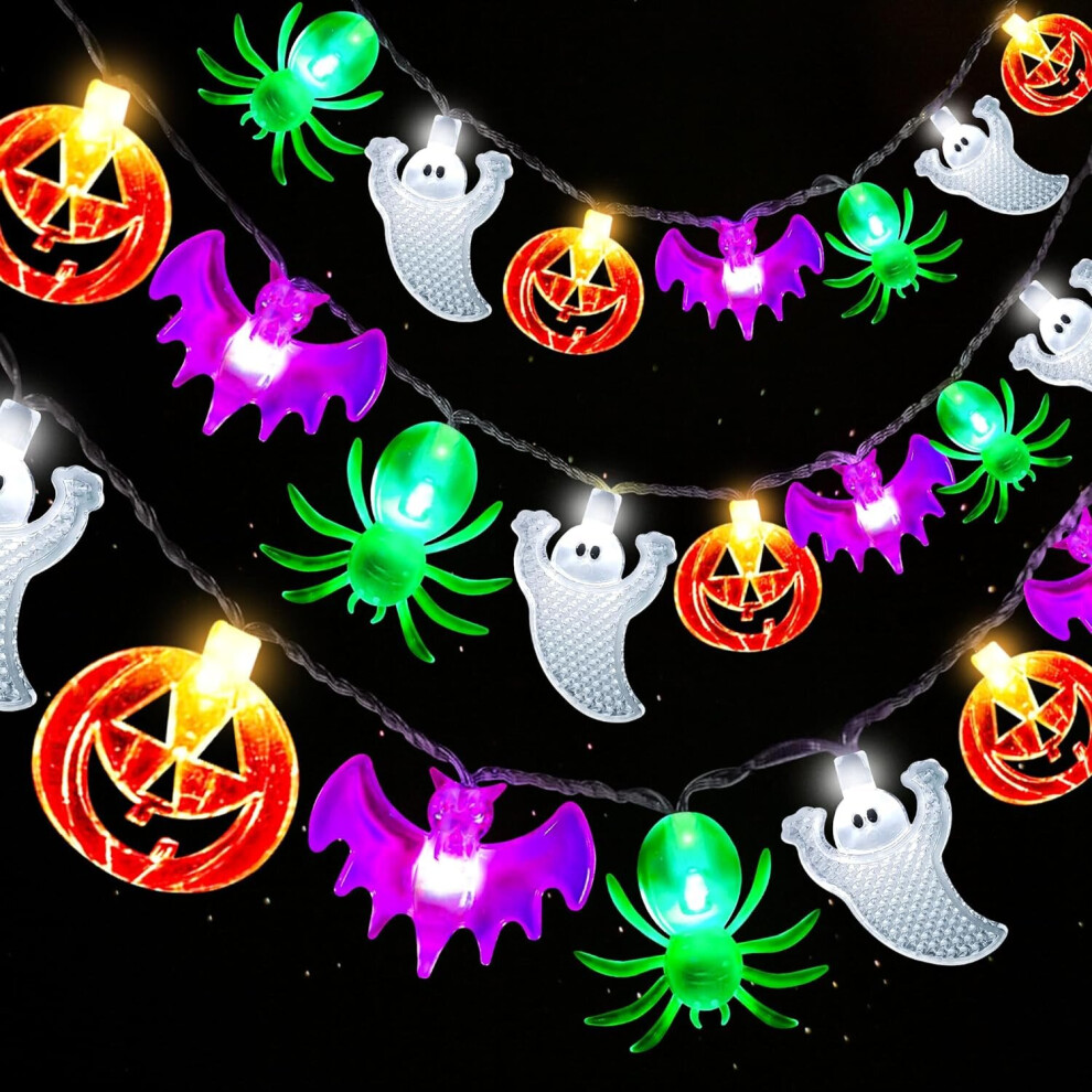 Halloween Lights 20FT 40 LED Pumpkin Bat Spider Ghost Halloween String Lights Battery Operated with Timer, 8 Light Mode Waterproof Indoor Outdoor