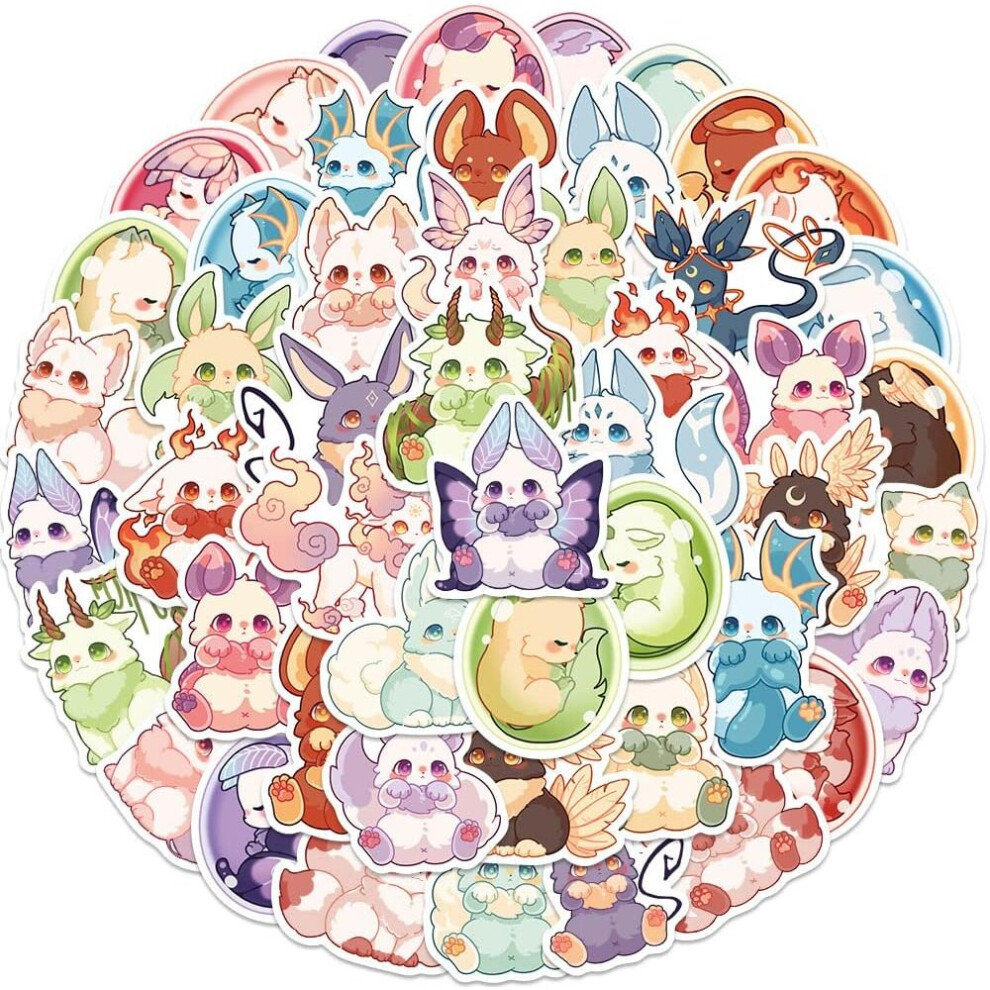 Kawaii Illusory Animal Stickers for Kids Girls Boys Teens Vinyl Waterproof Reusable  Deco Stickers for Luggage Guitar Phone Water Bottles 50 Pcs