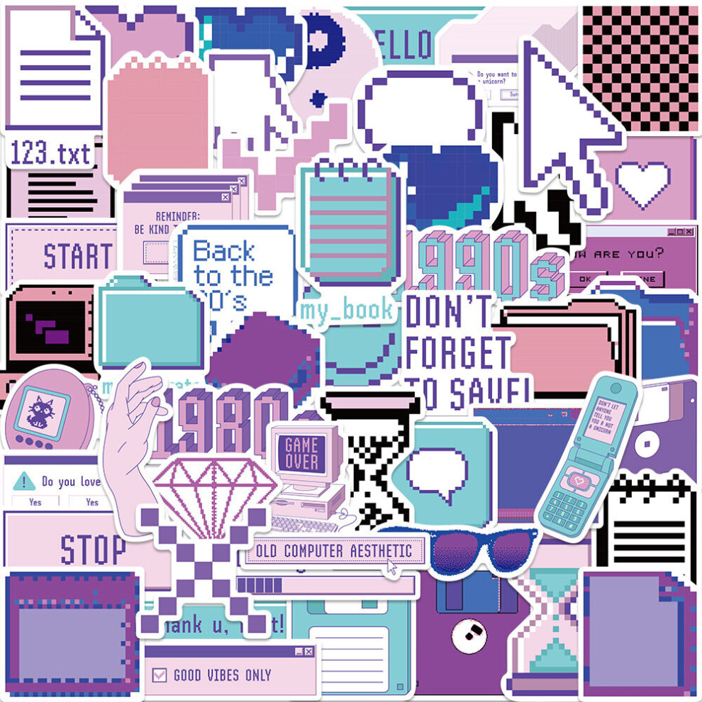 Purple Pixel Style Laptop Funny Stickers for Adults Teens Boys Girls Vinyl Waterproof Reusable Quote Stickers for Water Bottles Computer 53 Pcs