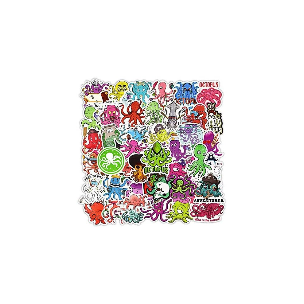 50 Pcs Colorful Octopus Stickers Octopus Decals for Water Bottle Hydro Flask Laptop Luggage Car Bike Bicycle Helmet Vinyl Waterproof Stickers Pack