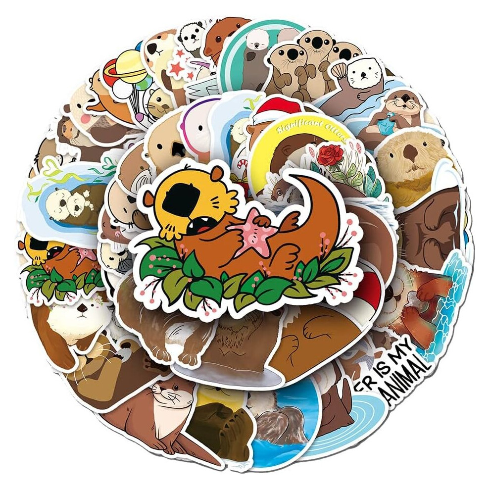 Tianci Otter Waterproof Vinyl Stickers Decorative Stickers For Waterbottles Notebook Laptop Tablet Cup Car Scrapbook ,Cartoon Animals Decals(Otter-50Pcs)