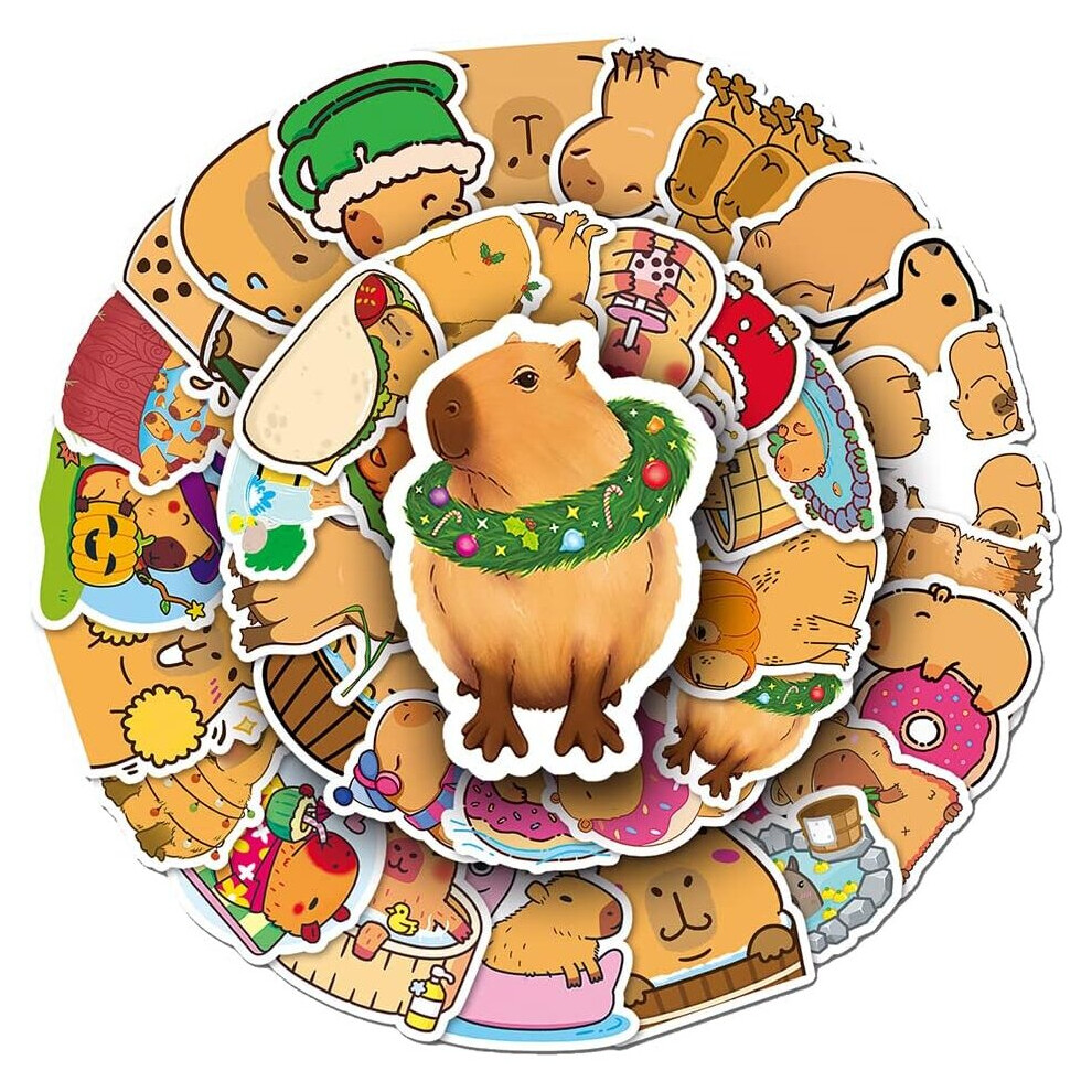 Tianci Lovely Capybara Stickers Pack Waterproof Cartoon Vinyl Stickers For Hydroflasks Laptop Cup Waterbottles Car,Cute Animals Decals(Capybara-50Pcs)