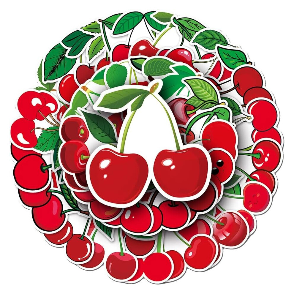 Tianci Cherry Stickers Pack Aesthetic Waterproof Cartoon Vinyl Stickers For Hydroflasks Laptop Waterbottles Car Scrapbook,Fruit Decals Pack(Cherry-50Pcs) Red