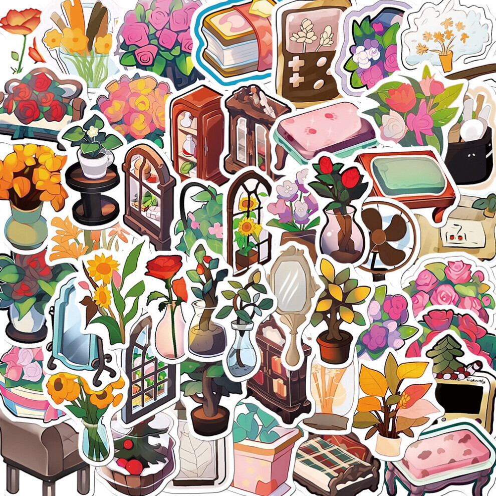 50 Pcs Waterproof Cute Flower Stickers for Laptop Helmet Water Bottle Skateboard Hydroflask Phone Guitar Bicycle ,Vinyl Plant DIY Decor Sticker