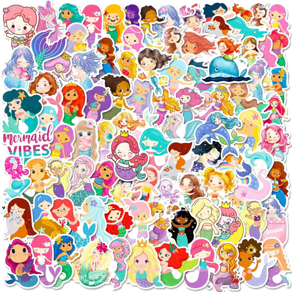 100PCS Cute Sea Mermaid stickers for kids,Cartoon Siren girl Stickers, Princess Stickers, Vinyl Sticker for Water Bottle Skateboard Luggage Laptop