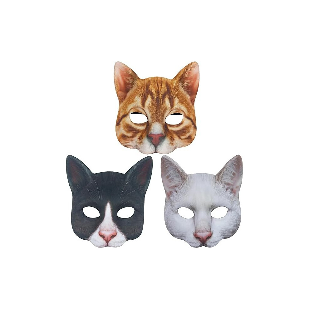 3 PCS Realistic Cat Mask White Black Orange Animal Head Masks Halloween Novelty Costume Accessory