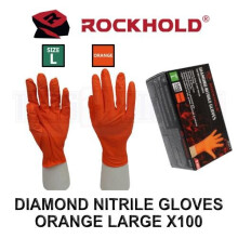 ROCKHOLD Large Nitrile Diamond Grip Gloves Heavy Duty Disposable Latex Free Orange x100