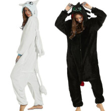 (Black, L 166*175cm) Toothless Dragon White Black Onesie Adult Unisex Flannel Pajama Anime Cosplay  Train Your Night Fury Sleepwear V