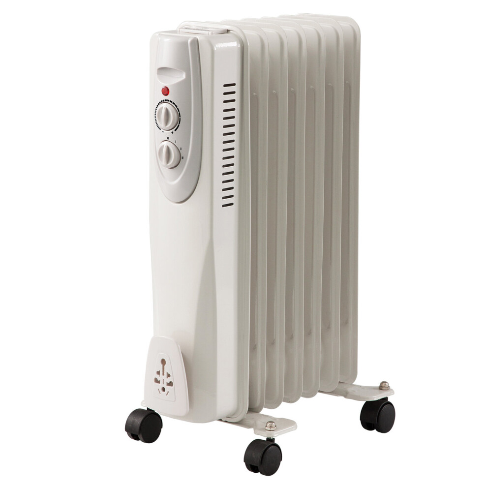 (1) 7 Fin 1500w Oil Filled Radiator Heater 1.5kw Portable White Thermostat Settings