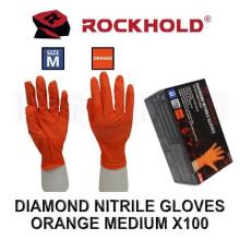 ROCKHOLD Medium Nitrile Diamond Grip Gloves - Heavy Duty, Oil/Chem Resistant, Ambidextrous, Disposable Latex/Powder Free, Orange, 100 Pack (90012)