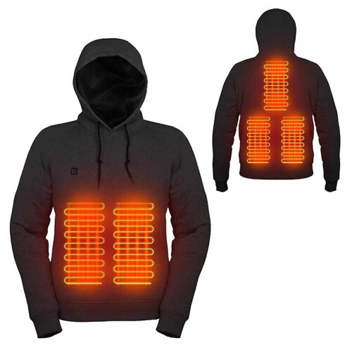 (L, black) 2022 Outdoor Electric USB Heating Sweaters Hoodies Men Winter Warm Heated Clothes Charging Heat Jacket Sportswear