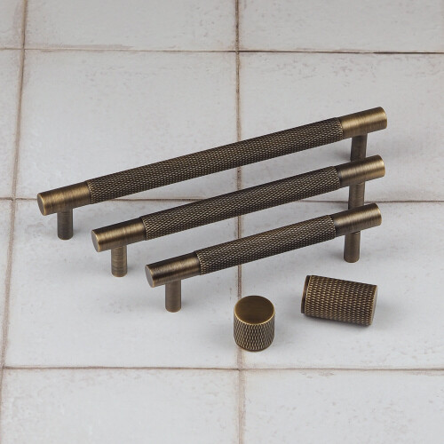 (192mm Handle) Antique Brass Knurled Solid Cabinet Handles & Knobs