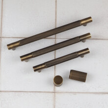 (224mm Handle) Antique Brass Knurled Solid Cabinet Handles & Knobs
