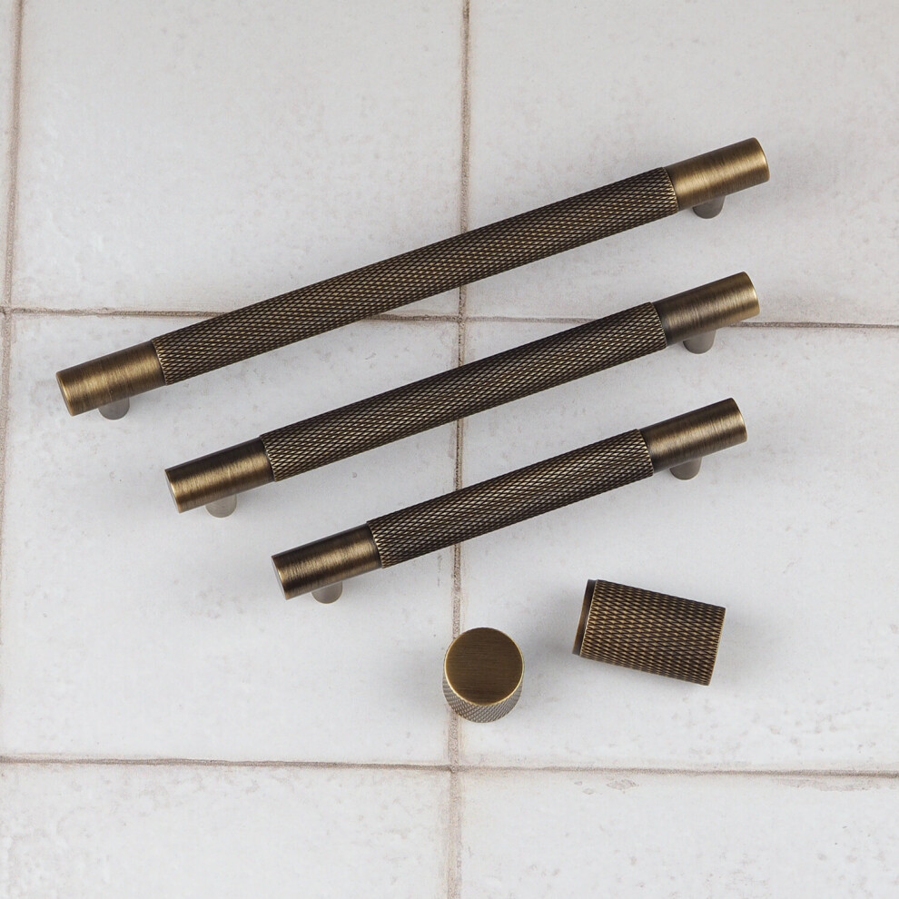 (224Mm Handle ) Antique Brass Knurled Solid Cabinet Handles & Knob 5060796708790