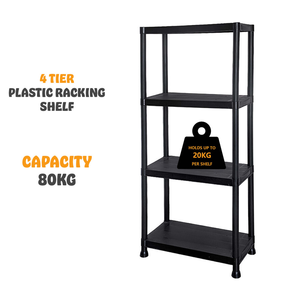 (4 TIER) 3/4/5 Tier Plastic Shelving Home Storage Unit Shelves Racking Garage Organiser