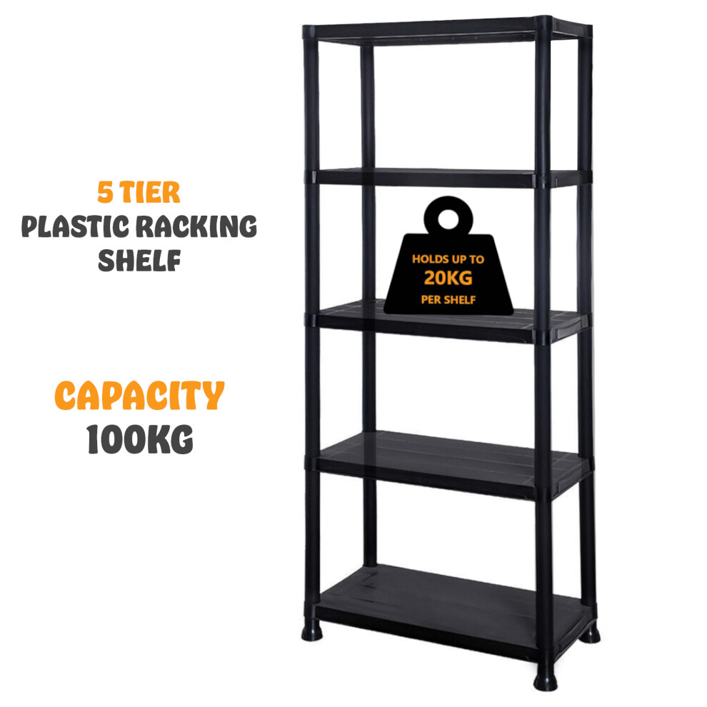 (5 TIER) 3/4/5 Tier Plastic Shelving Home Storage Unit Shelves Racking Garage Organiser