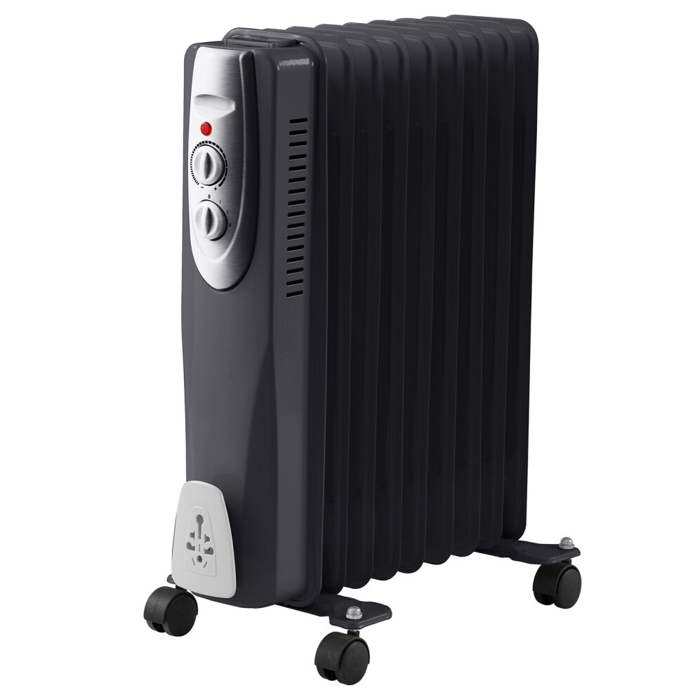 (1) 2000w Oil Filled Radiator Portable Heater Black 9 Fin 2kw 3 Electric Settings