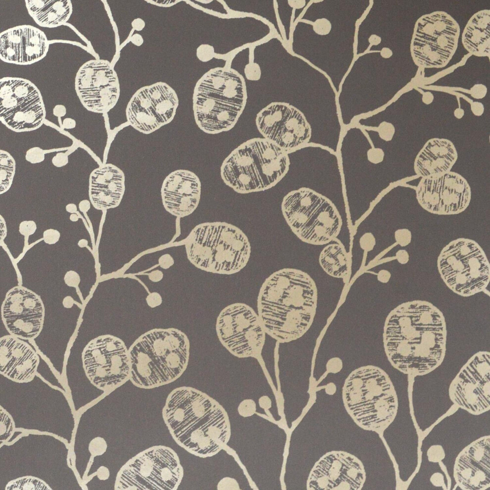 Clarke And Clarke Honesty Charcoal Gold Wallpaper Floral Metallic 5060040179512
