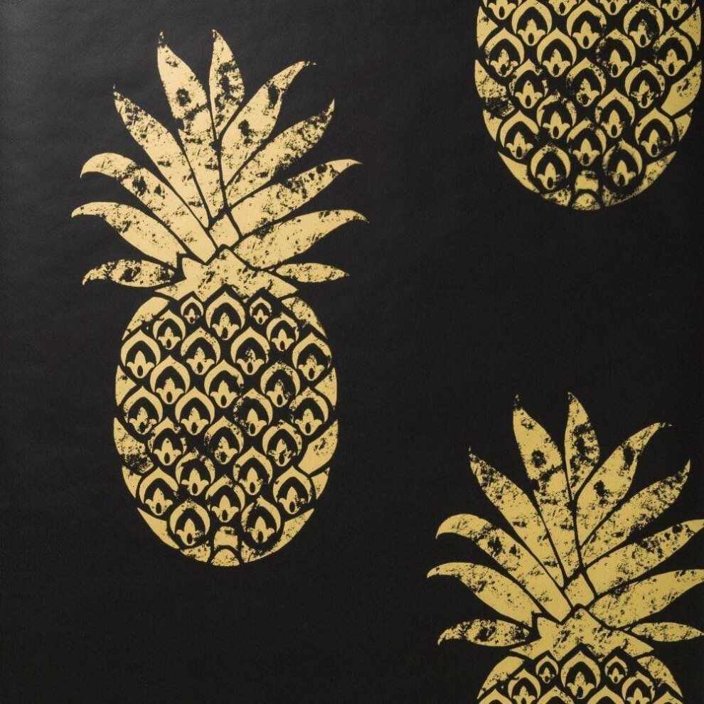 Clarke and Clarke Tobago Ebony Black Wallpaper Pineapple Print Paste The Wall