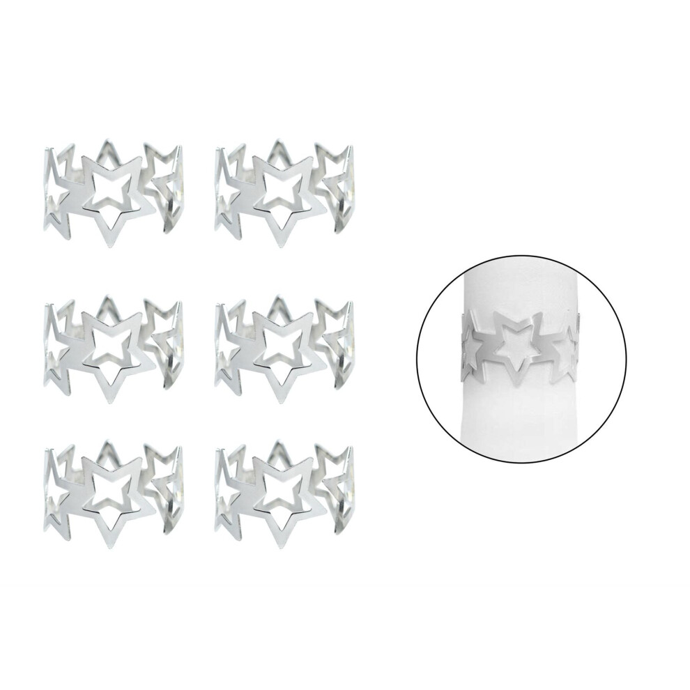 6 Napkin Rings Silver Star Metal Christmas Xmas Party Table Set-image-OPC-PCMPXHB-NEW