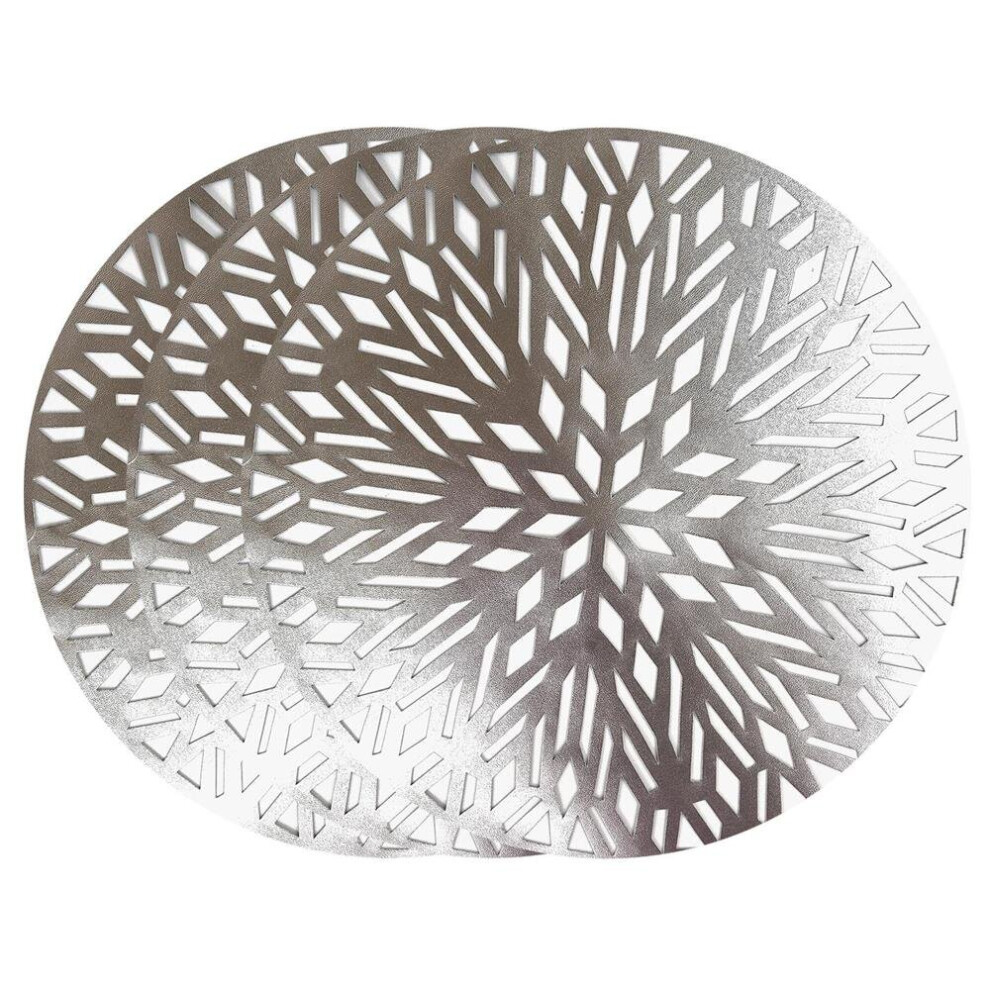 6 Placemats Set Christmas Metallic Silver Round Festive Xmas Table Home Decor