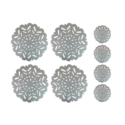 4 Placemats 4 Coasters Set Christmas Snowflake Festive Silver Felt