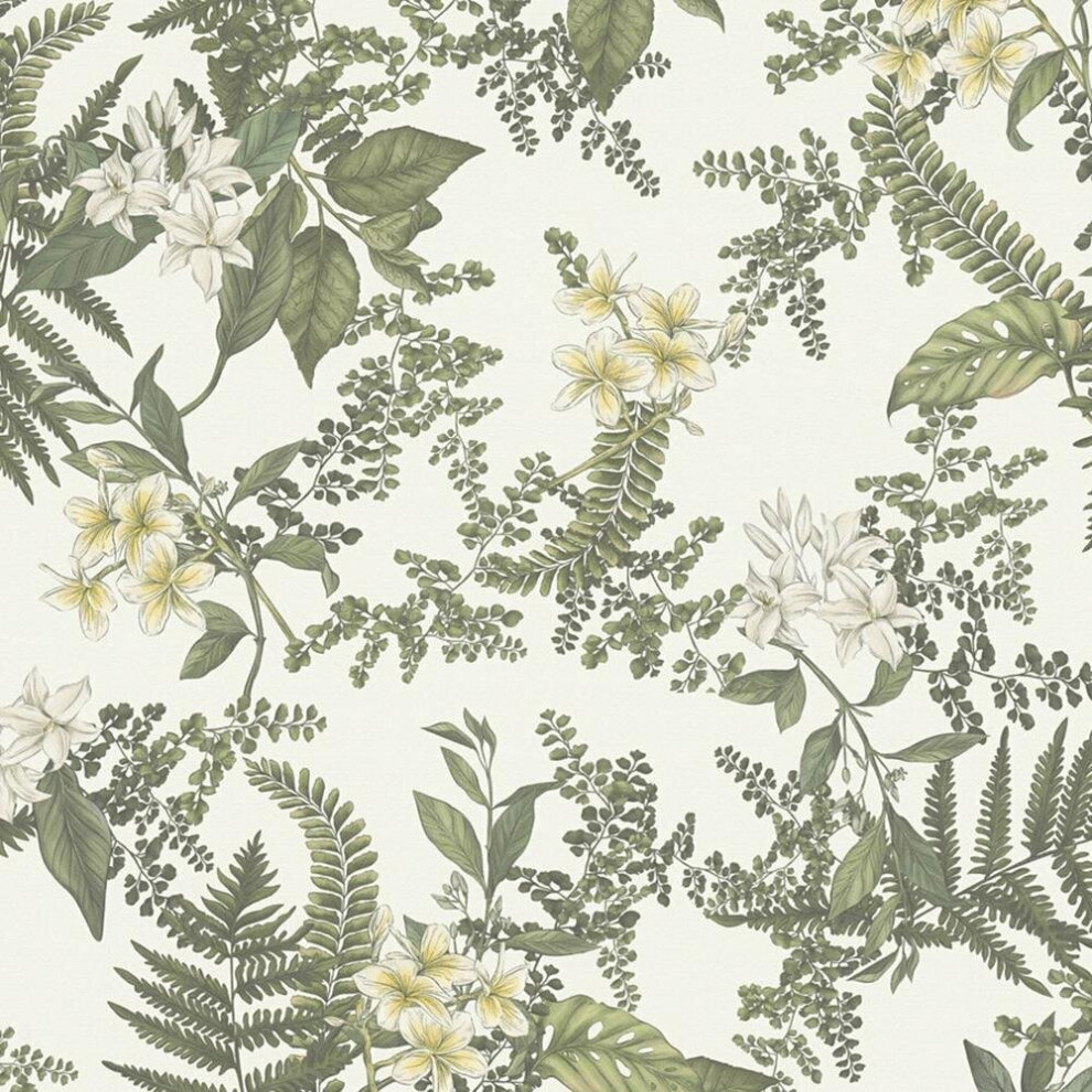 AS Creation Trailing Leaves Lily Blossom Green Wallpaper Textured