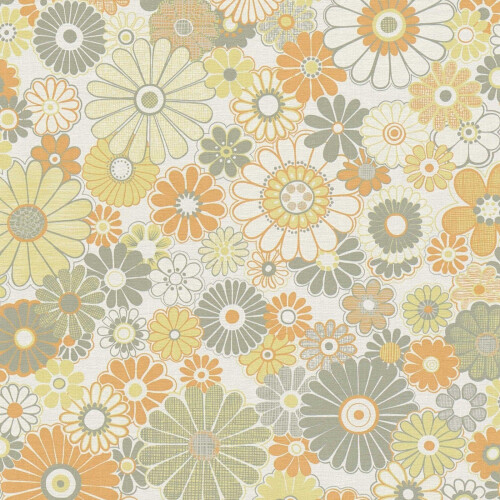 AS Creation AS Creation Retro Floral Pattern Wallpaper Sage Green Orange