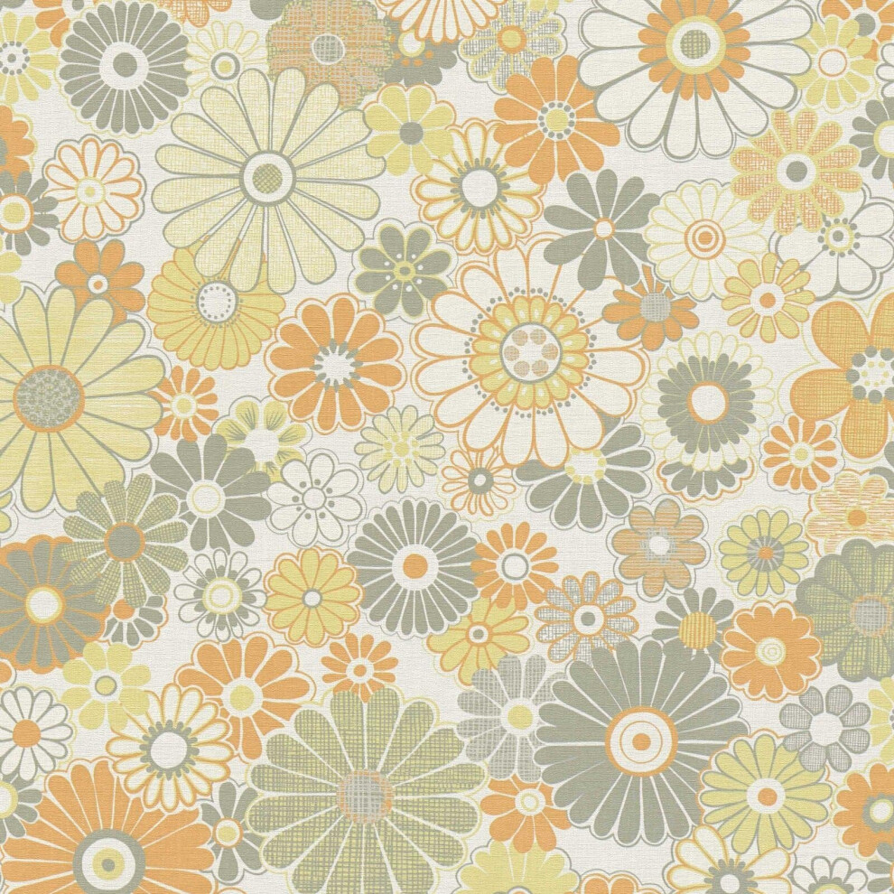 AS Creation Retro Floral Pattern Wallpaper Sage Green Orange