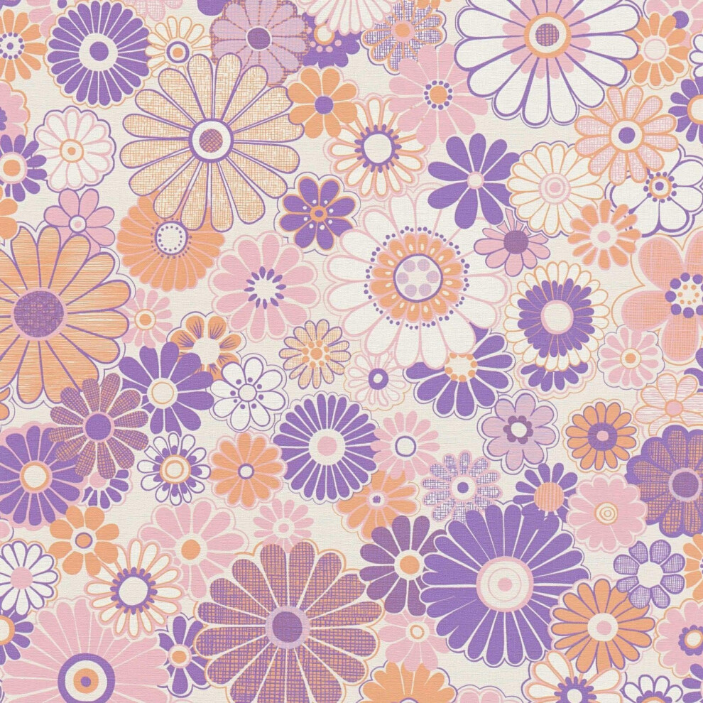 AS Creation Retro Floral Pattern Wallpaper Orange Pink Purple