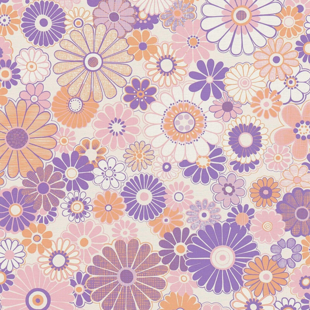 As Creation Retro Floral Pattern Wallpaper Orange Pink Purple