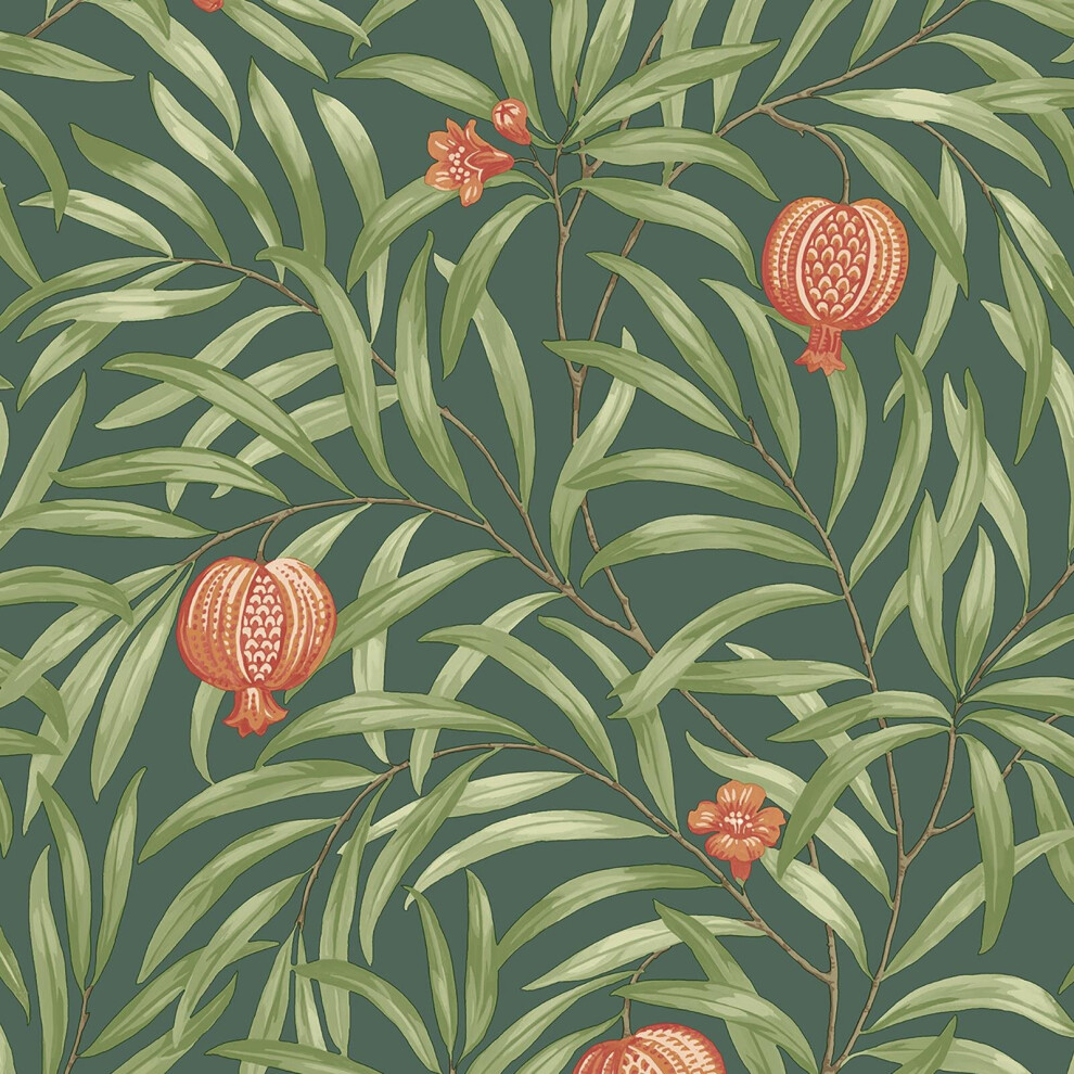 Belgravia Pomegranate Green Orange Wallpaper Leaf Botanical Modern Feature Wall 5018323096131