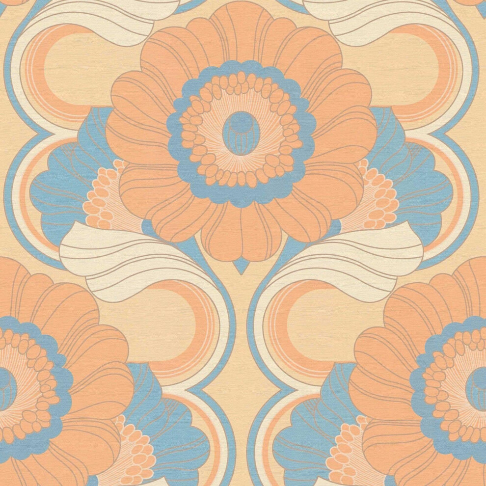 As Creation 70'S Retro Floral Chic Turquoise Wallpaper Textured Paste The Wall